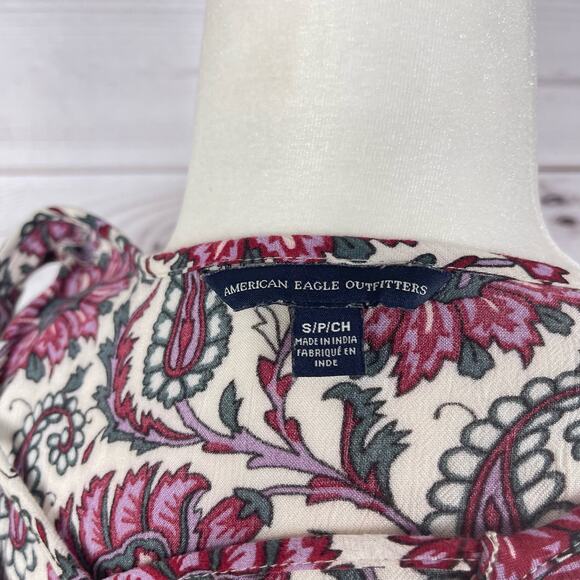 American Eagle Outfitters Dress Womens S‎ Multi Paisley Viscose Lace Up V Neck - Picture 8 of 10